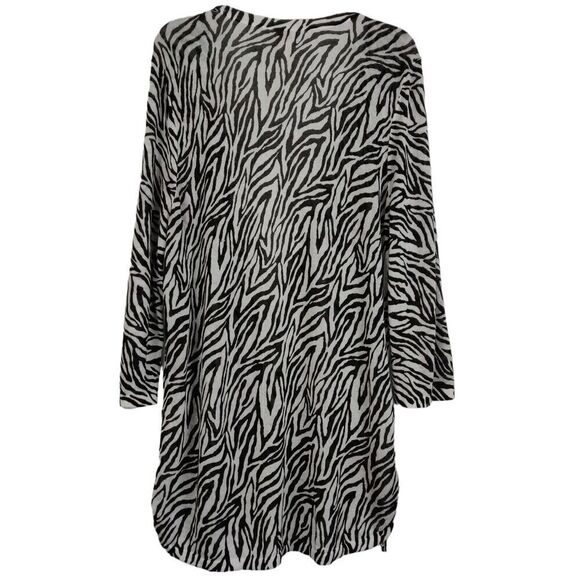 Chico's Animal Print Side Ruched Cardigan Size Large / 2 Open Front Stretch - Picture 6 of 9